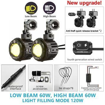 Мотофари Future Eyes F20P LED 120W ближнє жовтий / дальнє білий