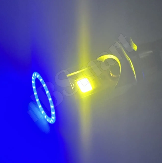 Мотолампа BSmart M6F LED цоколь H6 диод COB 12В 30Вт голубая подсветка ближний-желтый, дальний-белый