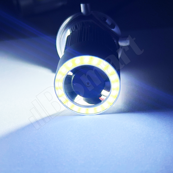 Мотолампа BSmart M6F LED цоколь H4 диод COB 12В 20Вт  белая подсветка ближний-желтый, дальний-белый