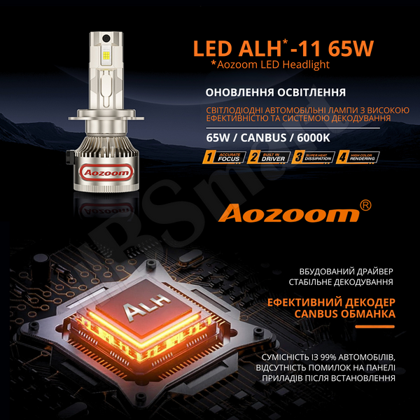 Автолампи LED Aozoom ALH-11 цоколь H4 100W 5500K Canbus 12V 50Вт на лампу